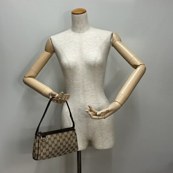 Gucci Accessory Pouch GG Canvas Leather Beige Brown - Picture 3 of 3